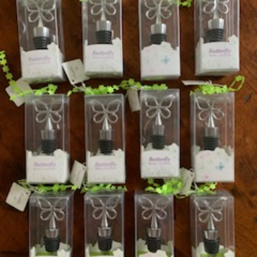 NWT 12 Shower Favors-Butterfly Wine Stoppers in Gift Boxes with 